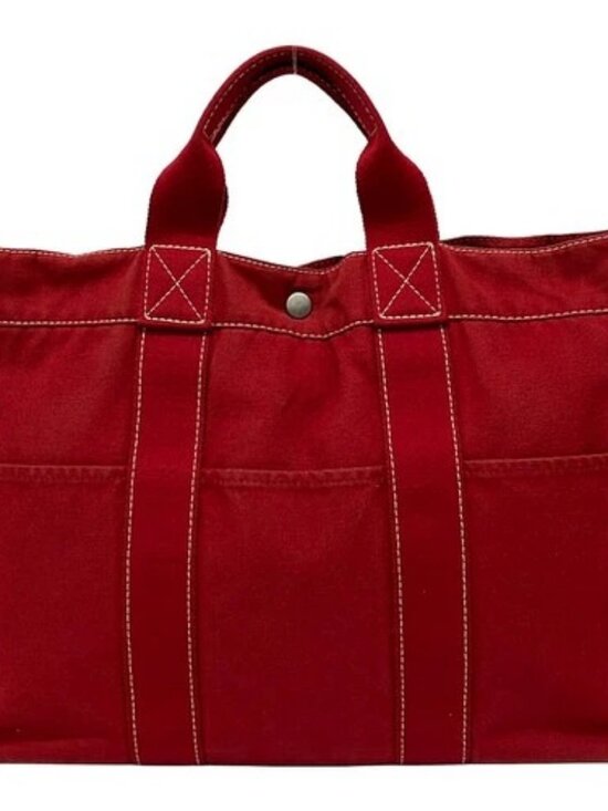 Hermes Handbags - HERMES Sac Deauville Tote MM - Red Canvas None Tote Bag